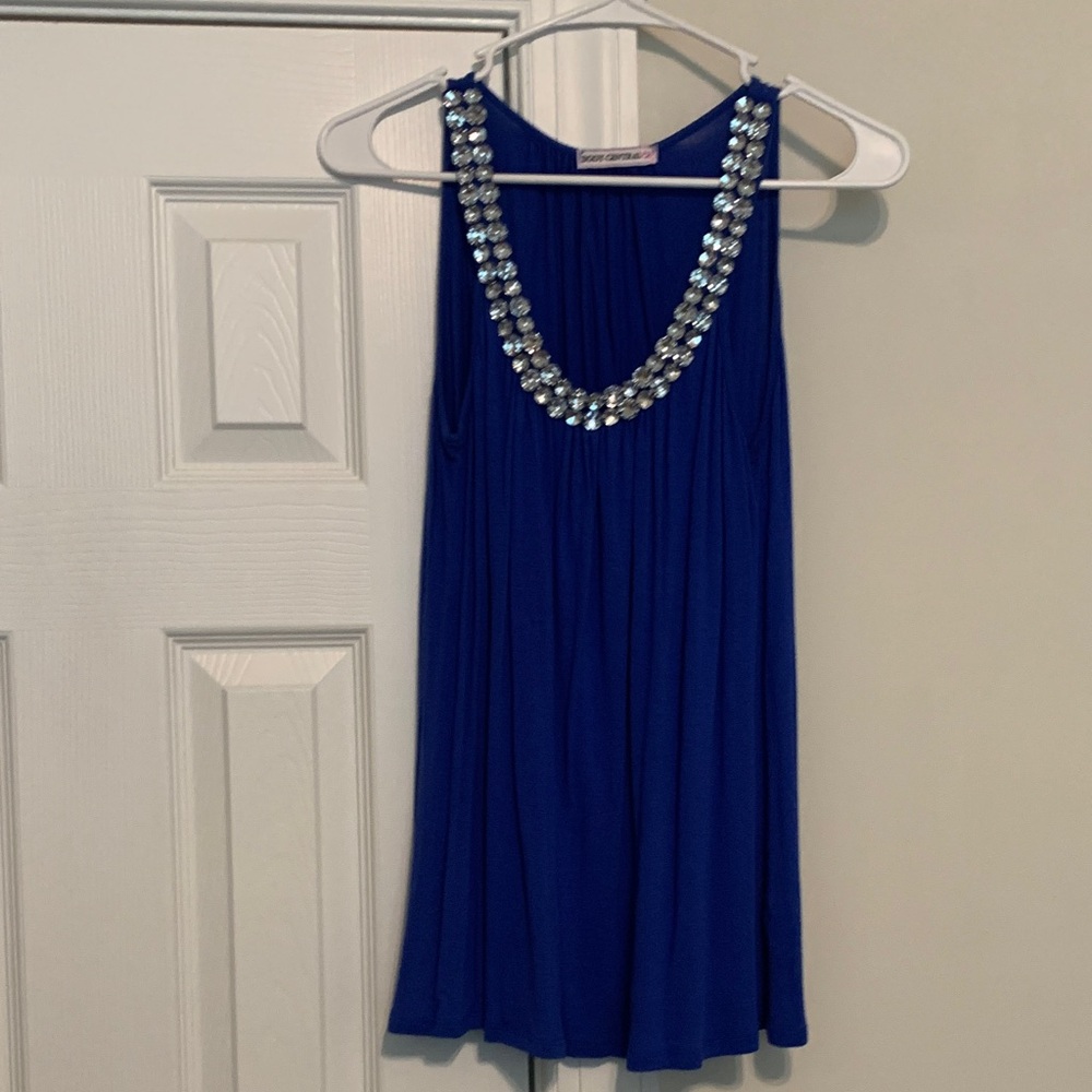 Blue Tank with Rhinestones L